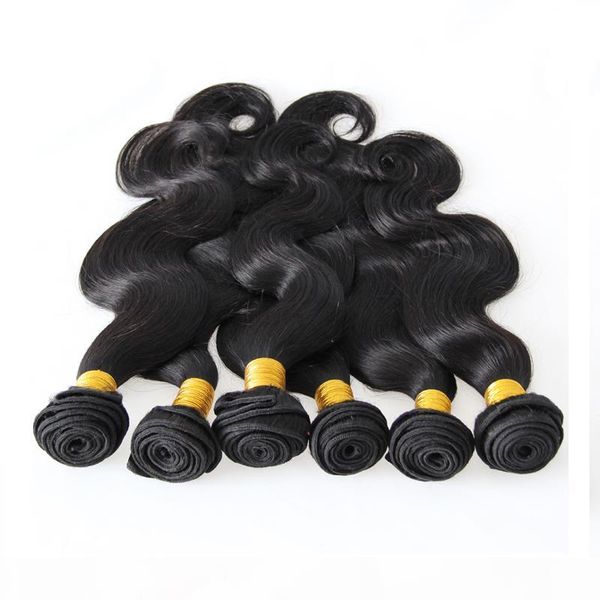 human hair weaving natural black color 6pcs brazilian body wave hair bundles