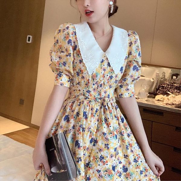 korean chic retro print temperament dress 2021 summer high waist chiffon vestido turn down collar elegant party dresses female, Black;gray
korean chic retro print temperament dress 2021 summer high waist chiffon vestido turn down collar elegant party dresses female, Black;gray
