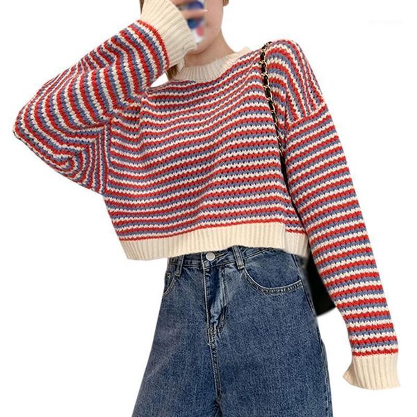 spring autumn new women pullover sweater korean style loose outer wear high waist short style striped knitted, White;black
spring autumn new women pullover sweater korean style loose outer wear high waist short style striped knitted, White;black
