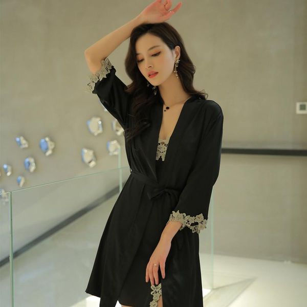 women's sleepwear 2021 spring silk bud lace drawstring nightdress ice nightgown suit women set, Black;red
women's sleepwear 2021 spring silk bud lace drawstring nightdress ice nightgown suit women set, Black;red