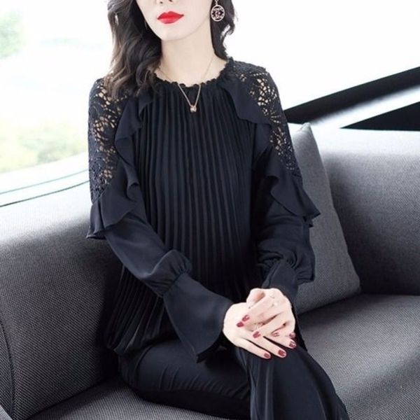 spring and autumn long-sleeved ruffled chiffon shirt black hollow crochet striped pleated bottoming shirt women 201201, White
spring and autumn long-sleeved ruffled chiffon shirt black hollow crochet striped pleated bottoming shirt women 201201, White