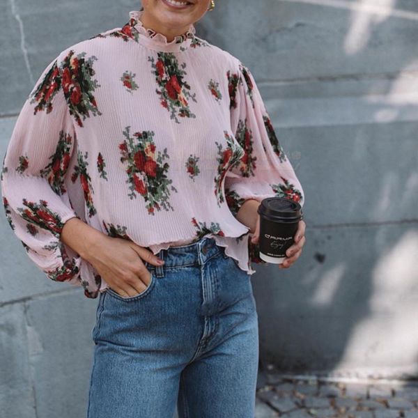 women's blouses & shirts 2021 autumn and winter pink blouse frill trim collar puff sleeve shirt female floral print pleated top, White
women's blouses & shirts 2021 autumn and winter pink blouse frill trim collar puff sleeve shirt female floral print pleated top, White