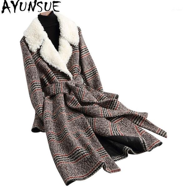 ayunsue 2020 wool tweed coat women real lamb fur collar female plaid thick woolen coats long winter jacket with belt 18014yq18181, Black
ayunsue 2020 wool tweed coat women real lamb fur collar female plaid thick woolen coats long winter jacket with belt 18014yq18181, Black