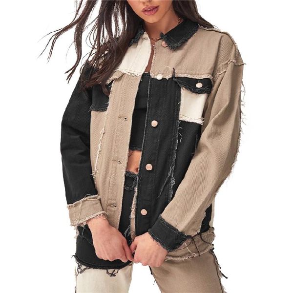 women's jackets autumn denim coat women spring jacket 2021 personality hit color spliced long sleeve fashion outwear, Black;brown
women's jackets autumn denim coat women spring jacket 2021 personality hit color spliced long sleeve fashion outwear, Black;brown