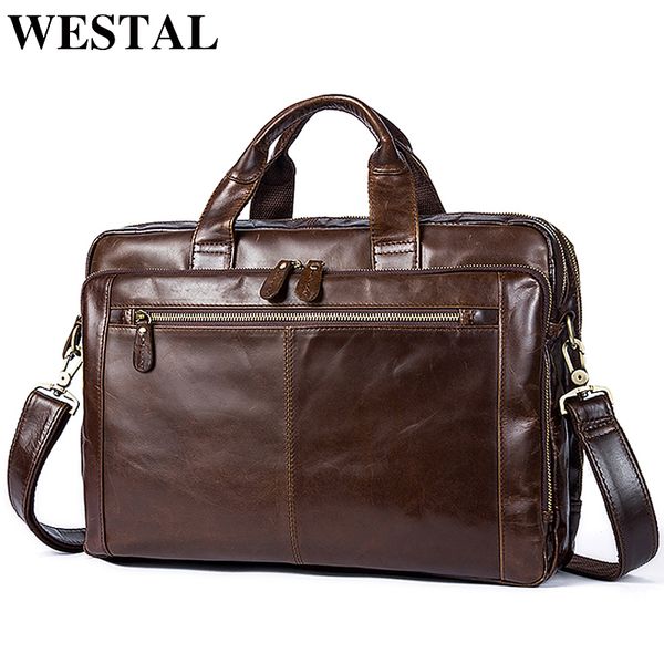 westal men's briefcase men's leather bag men genuine leather zip messenger bag man leather lapbag for men computer bags 9207