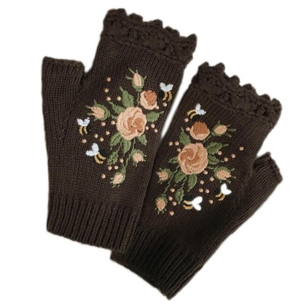 women winter knitted fingerless gloves floral bee embroidery thumbhole mittens x7jb, Blue;gray
women winter knitted fingerless gloves floral bee embroidery thumbhole mittens x7jb, Blue;gray