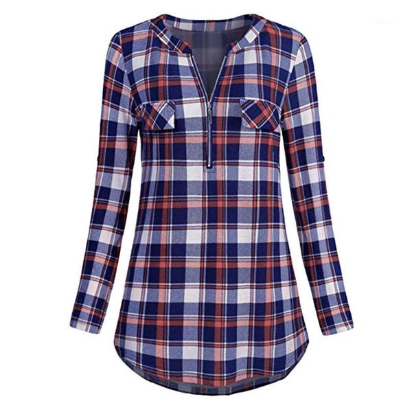 women's zip pocket plaid printed blouse long casual rolled sleeve v neck tee shirt tunic blouse blusa de mujer1, White
women's zip pocket plaid printed blouse long casual rolled sleeve v neck tee shirt tunic blouse blusa de mujer1, White