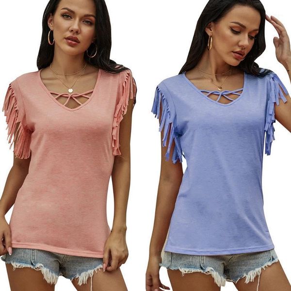 women summer casual soild color v neck short sleeve tassel t-shirt female 2020 fashion ladies daily pink purple tee d301, White
women summer casual soild color v neck short sleeve tassel t-shirt female 2020 fashion ladies daily pink purple tee d301, White