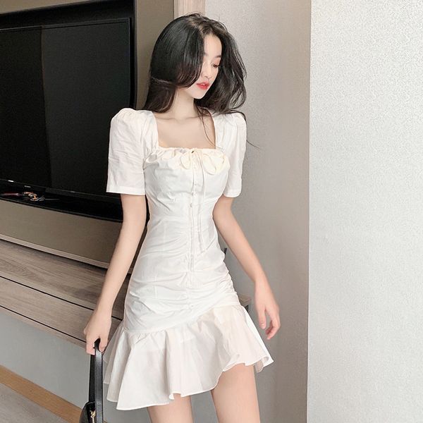 summer lotus leaf folds lace up waist thin short sleeve a-line simple vintage temperament white party coctail dress, Black
summer lotus leaf folds lace up waist thin short sleeve a-line simple vintage temperament white party coctail dress, Black