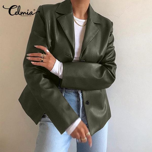 women's suits & blazers celmia pu leather women fashion solid jackets suit collar long sleeve office coats 2021 autumn business button, White;black
women's suits & blazers celmia pu leather women fashion solid jackets suit collar long sleeve office coats 2021 autumn business button, White;black