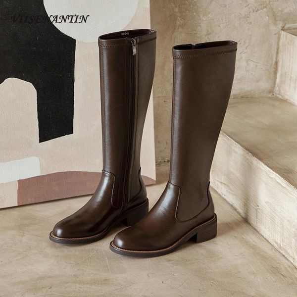 boots thin stretch british retro style brown female knee length knight genuine leather round toe high women, Black
boots thin stretch british retro style brown female knee length knight genuine leather round toe high women, Black