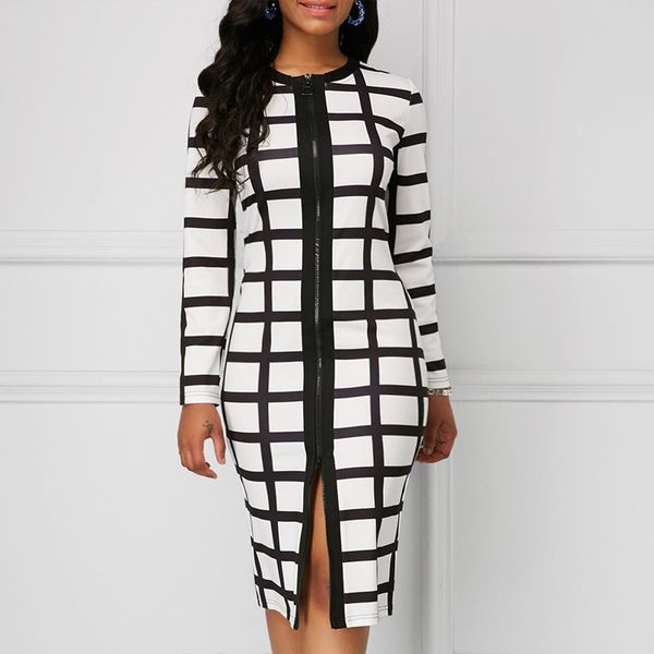 2020 plus size fashion women dress 5xl new autumn and winter dress casual black and white plaid zipper slim office tight dress y0118, Black;gray
2020 plus size fashion women dress 5xl new autumn and winter dress casual black and white plaid zipper slim office tight dress y0118, Black;gray