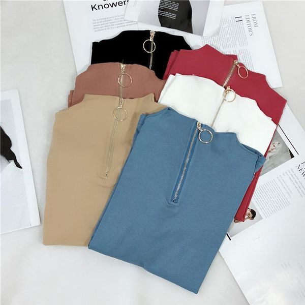 2018 full sleeve zipper women shirts solid color casual half turtleneck elastic slim blusas shirt autumn, White
2018 full sleeve zipper women shirts solid color casual half turtleneck elastic slim blusas shirt autumn, White