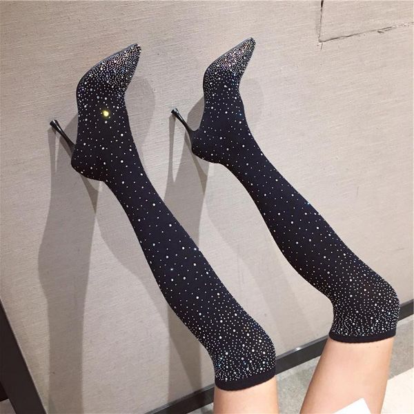 boots fall 2021 winter women crystal stretch fabric over the knee 9cm bling high heels yarn elastic long sock party shoes1, Black
boots fall 2021 winter women crystal stretch fabric over the knee 9cm bling high heels yarn elastic long sock party shoes1, Black
