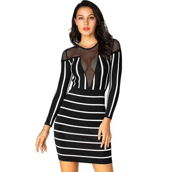 new black 2020 and white female striped mesh transparent long sleeve tight mini bandage party dress 5j2n, Black;gray
new black 2020 and white female striped mesh transparent long sleeve tight mini bandage party dress 5j2n, Black;gray