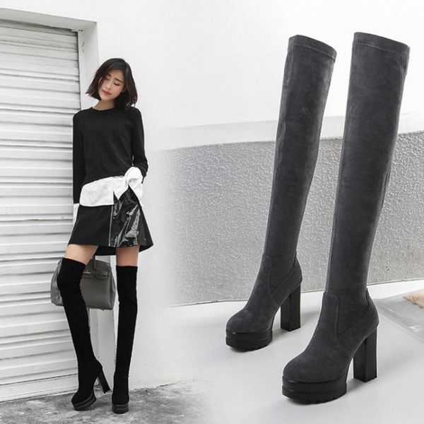 coolcept thigh boots winter suede stretch shoes women fashion square high heels platform footwear, Black
coolcept thigh boots winter suede stretch shoes women fashion square high heels platform footwear, Black
