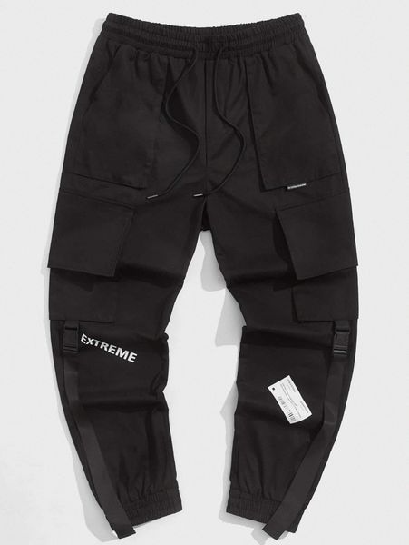 men drawstring waist letter graphic flap pocket cargo pants t3ji#, Black
men drawstring waist letter graphic flap pocket cargo pants t3ji#, Black