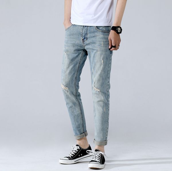men's autumn wear hole jeans fashion brand slim fit small feet loose straight tube versatile 9-point pants men's korean fashion, Blue
men's autumn wear hole jeans fashion brand slim fit small feet loose straight tube versatile 9-point pants men's korean fashion, Blue