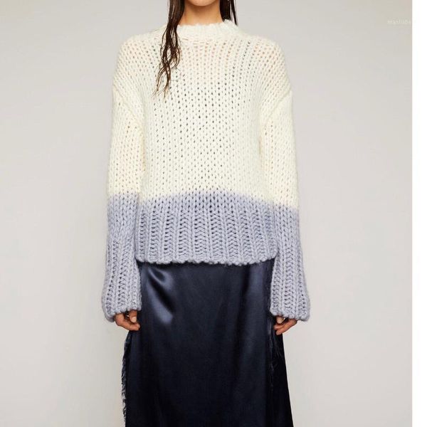 dreamy ice cream color blurred gradient contrast thick needle hand knitted sweater casual1, White;black
dreamy ice cream color blurred gradient contrast thick needle hand knitted sweater casual1, White;black