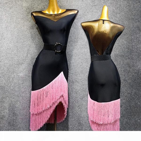 2019 new latin dress women black gauze pink tassels fringe dress tango flamengo black latin dance vdb507, Black;red
2019 new latin dress women black gauze pink tassels fringe dress tango flamengo black latin dance vdb507, Black;red