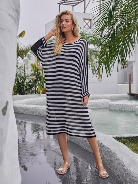 striped cover up dress without bikini set q56w#, White;black
striped cover up dress without bikini set q56w#, White;black