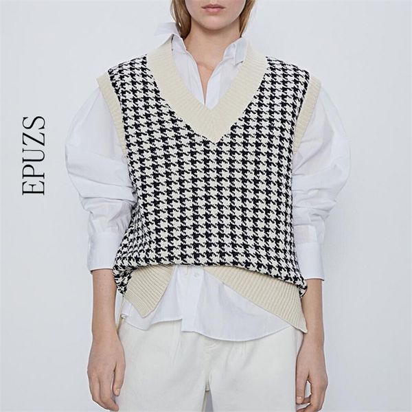 women fashion oversized knitted vest sweater v neck sleeveless houndstooth loose female waistcoat chic 201224, White;black
women fashion oversized knitted vest sweater v neck sleeveless houndstooth loose female waistcoat chic 201224, White;black