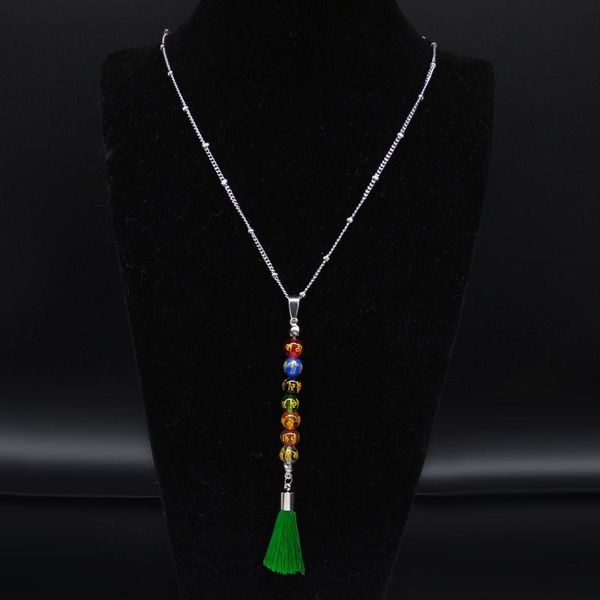 pendant necklaces 2021 sculpture stainless steel colored glass long tassel necklace women 7 color chakra jewelry colgantes n20290, Silver
pendant necklaces 2021 sculpture stainless steel colored glass long tassel necklace women 7 color chakra jewelry colgantes n20290, Silver