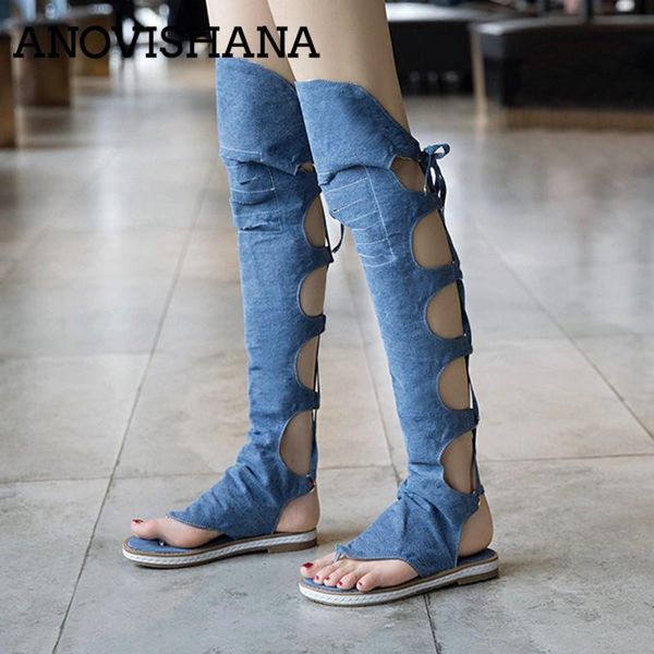 boots anovishana women gladiator shoes denim jeans summer low heels over the knee high lady blue clip toe size 43, Black
boots anovishana women gladiator shoes denim jeans summer low heels over the knee high lady blue clip toe size 43, Black