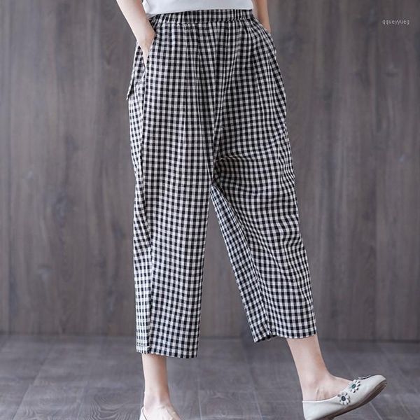 women's pants & capris 2021 elastic waist cotton linen cargo women loose hight plaid trousers elasticity sportpants mujer sweatpants wo, Black;white
women's pants & capris 2021 elastic waist cotton linen cargo women loose hight plaid trousers elasticity sportpants mujer sweatpants wo, Black;white