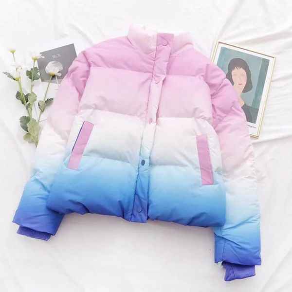 winter thick parka gradient color rainbow jacket for women turtleneck loose down jacket warm cotton padded winter women coat1, Black
winter thick parka gradient color rainbow jacket for women turtleneck loose down jacket warm cotton padded winter women coat1, Black