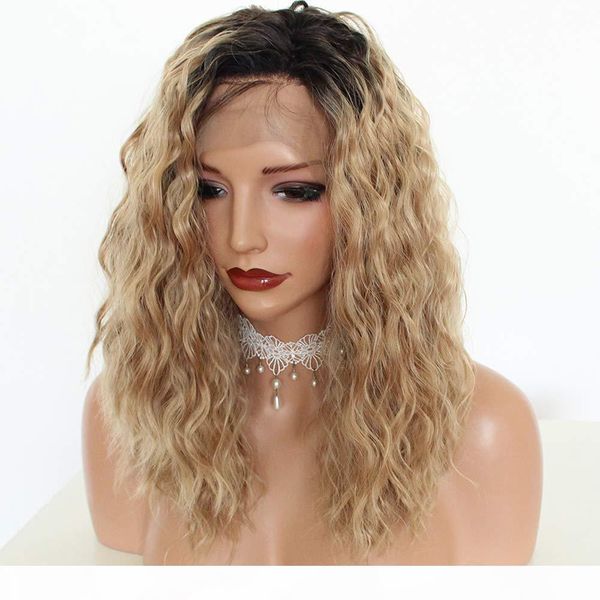 fashion ombre blonde short curly wavy synthetic wigs with black roots glueless lace front wigs heat resistant fiber hair
fashion ombre blonde short curly wavy synthetic wigs with black roots glueless lace front wigs heat resistant fiber hair