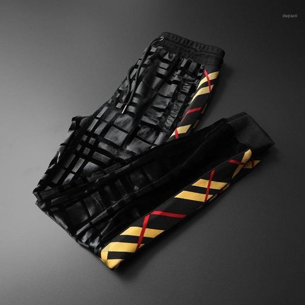 running pants style gold velvet casual sports trousers men's light luxury european and american fall/winter foot check trousers1, Black;blue
running pants style gold velvet casual sports trousers men's light luxury european and american fall/winter foot check trousers1, Black;blue
