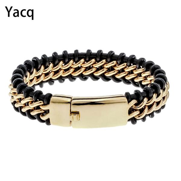 mens black leather stainless steel hiphop bracelet gold silver color jewelry birthday gifts for dad him boyfriend kids 8.5" d052
mens black leather stainless steel hiphop bracelet gold silver color jewelry birthday gifts for dad him boyfriend kids 8.5" d052