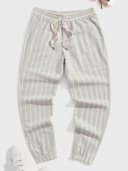 men striped drawstring waist pants r1bh#, Black 
men striped drawstring waist pants r1bh#, Black