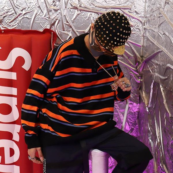 2019 autumn and winter color matching striped sweater men's casual loose lapel sweater sets of1, White;black
2019 autumn and winter color matching striped sweater men's casual loose lapel sweater sets of1, White;black