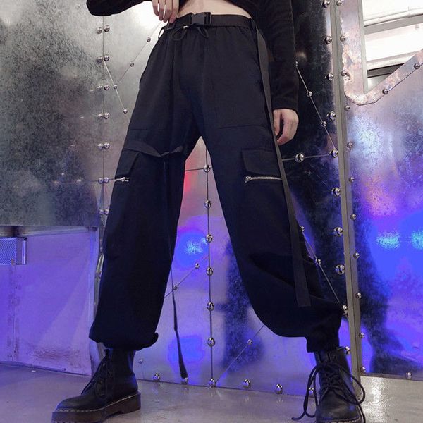 high 2021 women new streetwear cargo women's belt fashion pocket jogging pants pv68, Black;white
high 2021 women new streetwear cargo women's belt fashion pocket jogging pants pv68, Black;white