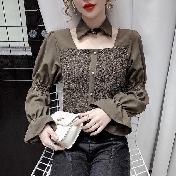 2020 fall flare sleeve blouse women clothing long sleeve shirts vintage lapel decoration square collar crop beading blouses, White
2020 fall flare sleeve blouse women clothing long sleeve shirts vintage lapel decoration square collar crop beading blouses, White