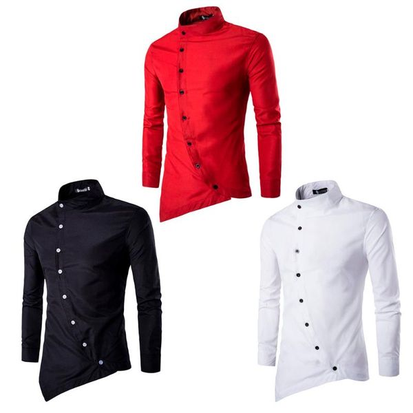 mens casual irregular silm fit long sleeve shirt blouse, White;black
mens casual irregular silm fit long sleeve shirt blouse, White;black