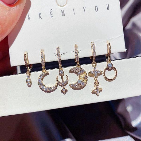 migga 6pcs mix star moon pendant cubic zirconia dangle earrings set gold color elegant women jewelry, Silver
migga 6pcs mix star moon pendant cubic zirconia dangle earrings set gold color elegant women jewelry, Silver