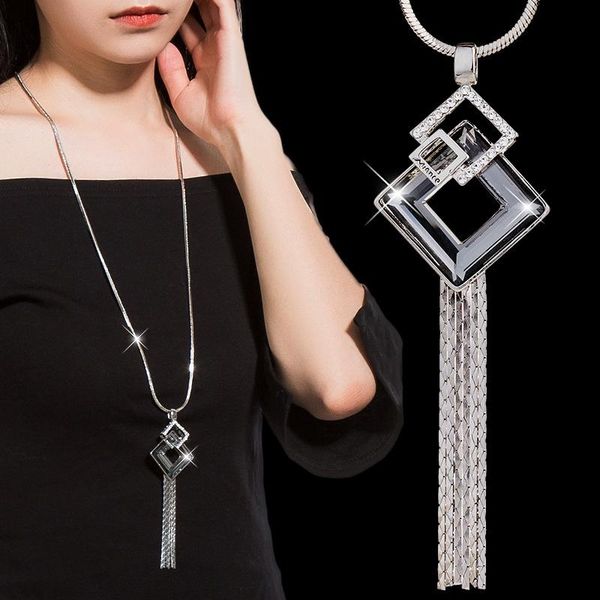 fashion gray stone square tassel long necklace for women new jewelry wholesale sweater necklaces & pendants dress accessories, Silver
fashion gray stone square tassel long necklace for women new jewelry wholesale sweater necklaces & pendants dress accessories, Silver