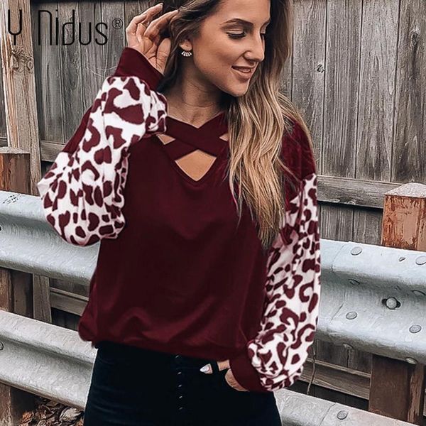 women's blouse 2020 autumn leopard long sleeve shirt cross v-neck blouses print knit ladies black shirts feminina femme, White
women's blouse 2020 autumn leopard long sleeve shirt cross v-neck blouses print knit ladies black shirts feminina femme, White