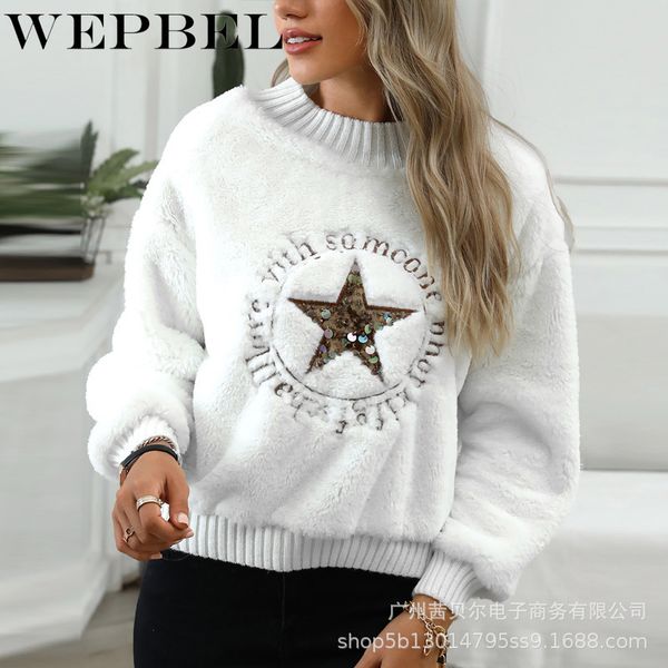 women autumn winter thick warm plush sweater pullover casual ladies o neck five-pointed star knitwear q1210, White;black
women autumn winter thick warm plush sweater pullover casual ladies o neck five-pointed star knitwear q1210, White;black