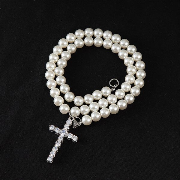 the same simple cross 8-10mm pearl necklace hip hop trend accessories for men and women, Silver
the same simple cross 8-10mm pearl necklace hip hop trend accessories for men and women, Silver