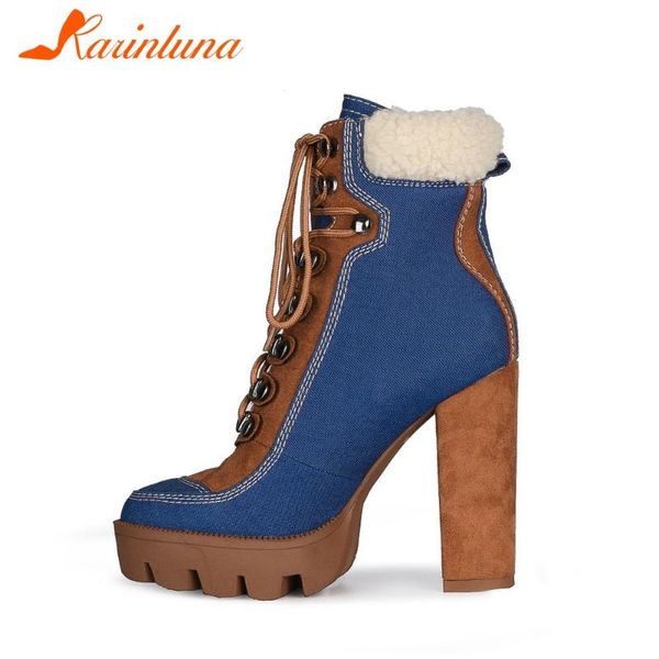 karin new fashion female denim mixed colors office boots platform thick high heels lace up women boots ankle women shoes, Black
karin new fashion female denim mixed colors office boots platform thick high heels lace up women boots ankle women shoes, Black