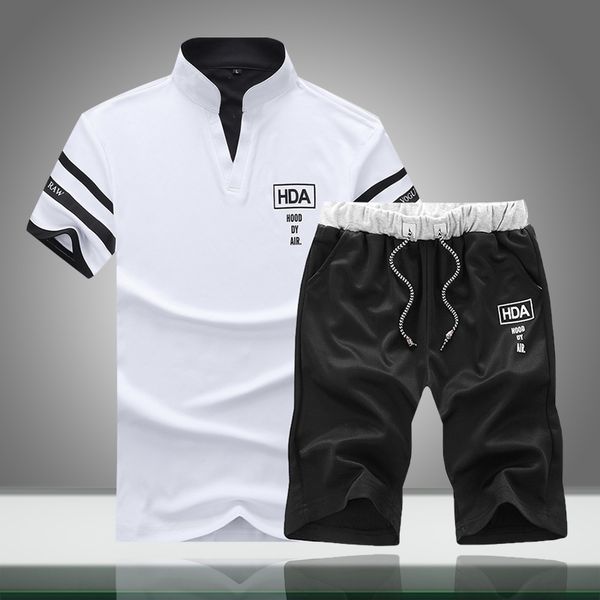 men t-shirt casual fitness solid mens tee+shorts two piece sets summer stand collar male sportswear tshirts tracksuit t200604, White;black
men t-shirt casual fitness solid mens tee+shorts two piece sets summer stand collar male sportswear tshirts tracksuit t200604, White;black