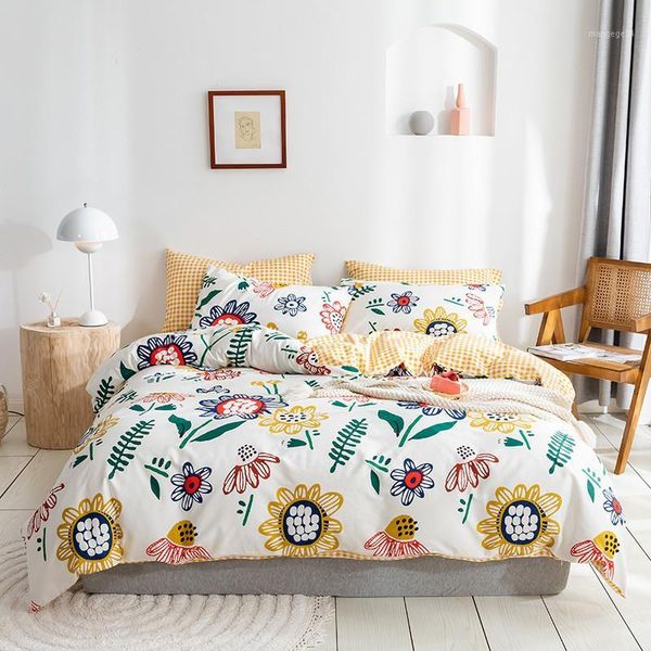 100% cotton bedding sets twin king size bed duvet cover sheets/fitted sheet linen set set1