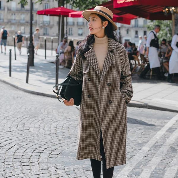 women's wool & blends korean long loose plaid office-lady 2021 fashion women coat double-breasted winter overcoat belt autumn outerwear, Black
women's wool & blends korean long loose plaid office-lady 2021 fashion women coat double-breasted winter overcoat belt autumn outerwear, Black