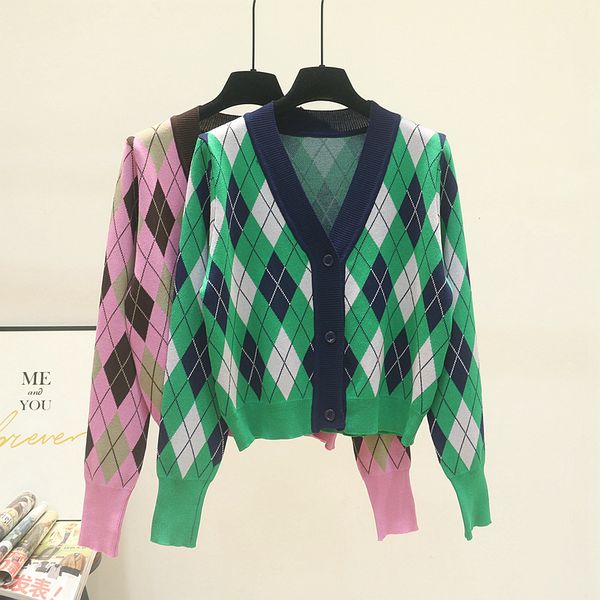 diamond plaid sweater women new loose western fashion long-sleeved v-neck knitted cardigan jacket all-match, White;black
diamond plaid sweater women new loose western fashion long-sleeved v-neck knitted cardigan jacket all-match, White;black