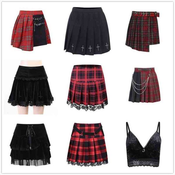 punk belt patchwork red plaid skirt goth vintage jk a line hight wait pleated mini skirts harajuku grunge y2k, Black
punk belt patchwork red plaid skirt goth vintage jk a line hight wait pleated mini skirts harajuku grunge y2k, Black