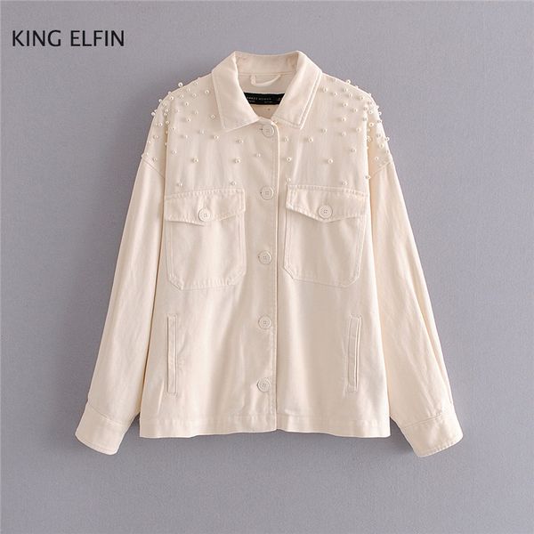 king elfin fashion za jacket women's autumn casual loose lapel artificial pearl pocket jacket female 201112, Black;brown
king elfin fashion za jacket women's autumn casual loose lapel artificial pearl pocket jacket female 201112, Black;brown
